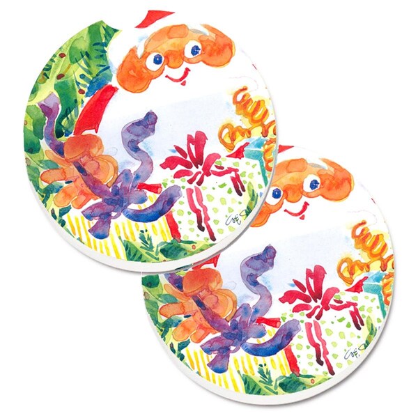 Carolines Treasures Santa Claus Christmas Surprise Set of 2 Cup Holder Car Coaster 6115CARC - main
